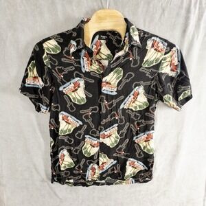 Hager Hawaiian Cars Guitars Button-Up Shirt XL Floral Resortwear Beach‎ Vacation